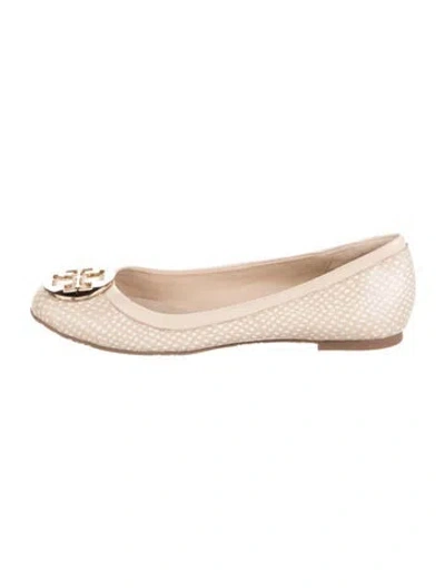 Pre-owned Tory Burch Embossed Leather Ballet Flats In Gold