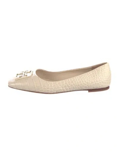 Pre-owned Tory Burch Embossed Leather Ballet Flats In Neutral