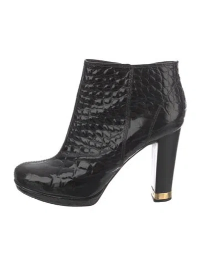Pre-owned Tory Burch Embossed Leather Boots In Black