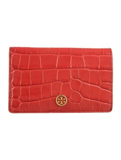 Pre-owned Tory Burch Embossed Leather Card Holder In Red