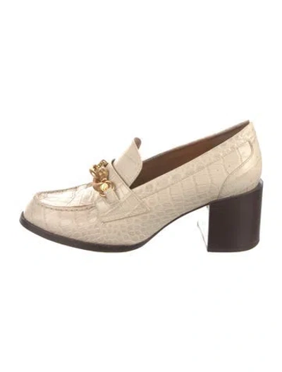 Pre-owned Tory Burch Embossed Leather Colorblock Pattern Pumps In Neutral