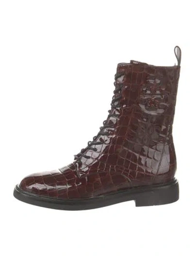 Pre-owned Tory Burch Embossed Leather Combat Boots In Multi