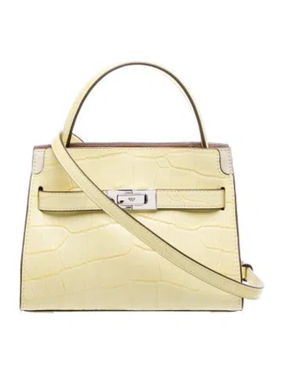 Pre-owned Tory Burch Embossed Leather Double Bag Petite In Yellow
