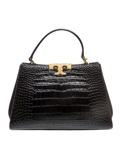 Pre-owned Tory Burch Embossed Leather Eleanor In Black