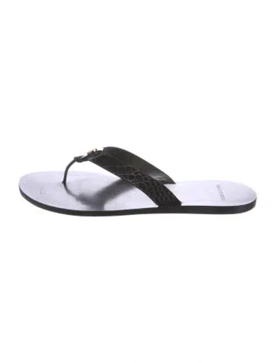 Pre-owned Tory Burch Embossed Leather Flip Flops In Black