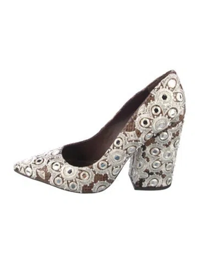 Pre-owned Tory Burch Embossed Leather Patterned Pumps In Brown
