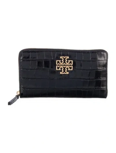 Pre-owned Tory Burch Embossed Leather Printed Continental Wallet In Black