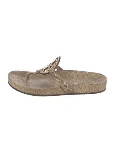 Pre-owned Tory Burch Embossed Leather Printed Espadrilles In Neutral
