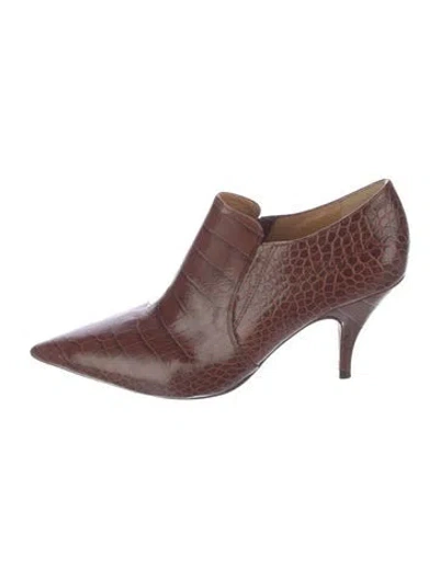 Pre-owned Tory Burch Embossed Leather Pumps In Brown