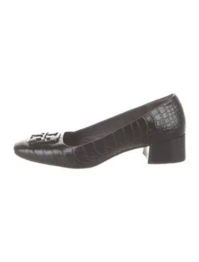 Pre-owned Tory Burch Embossed Leather Pumps In Grey