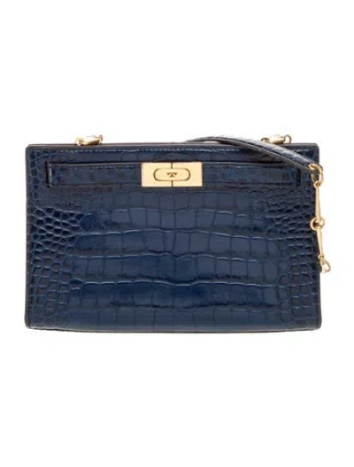 Pre-owned Tory Burch Embossed Leather Shoulder Bag In Blue