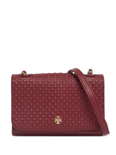 Pre-owned Tory Burch Embossed Leather Shoulder Bag In Red