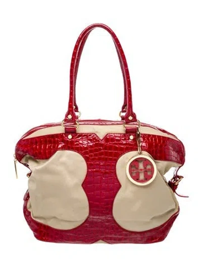 Pre-owned Tory Burch Embossed Leather Shoulder Bag In Red