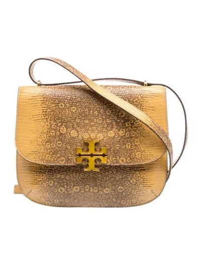 Pre-owned Tory Burch Embossed Leather Shoulder Bag In Yellow