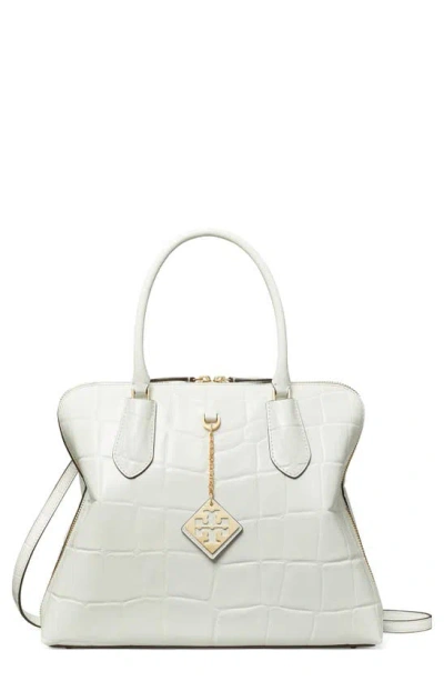 Tory Burch Embossed Leather Swing Crossbody Bag In Optic White