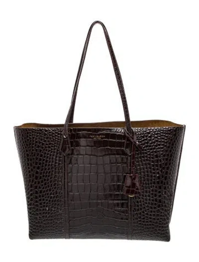 Pre-owned Tory Burch Embossed Leather Tote In Brown