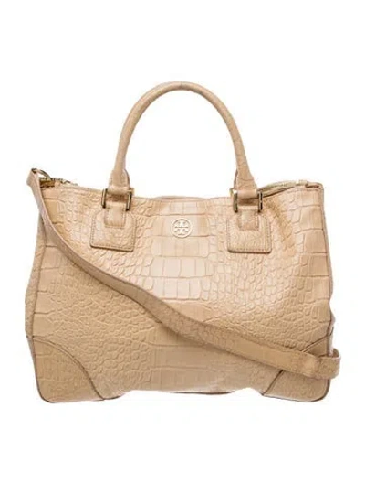Pre-owned Tory Burch Embossed Leather Tote In Neutral