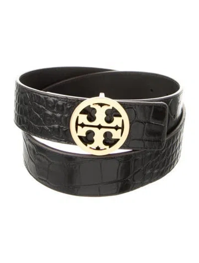 Pre-owned Tory Burch Embossed Leather Waist Belt In Black