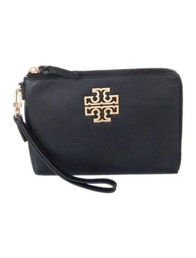 Pre-owned Tory Burch Embossed Leather Wristlet In Black
