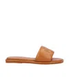 Tory Burch Double T Leather Medallion Slide Sandals In Brown