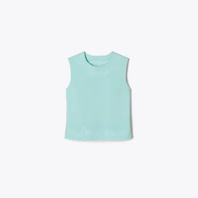 Tory Burch Embossed Viscose Shell Top In Atoll Blue