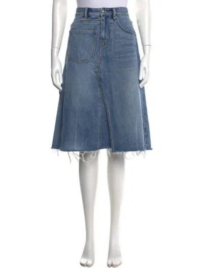 Pre-owned Tory Burch Embroidered Accent Knee-length Skirt In Blue