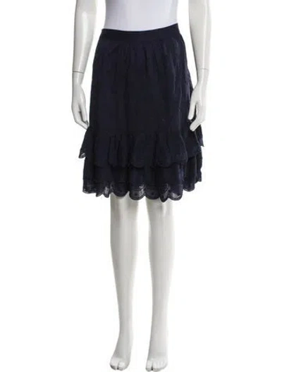Pre-owned Tory Burch Embroidered Accent Knee-length Skirt In Blue
