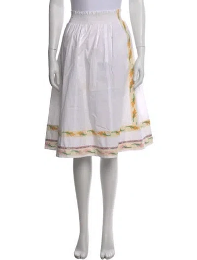 Pre-owned Tory Burch Embroidered Accent Knee-length Skirt In White
