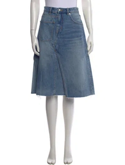 Pre-owned Tory Burch Embroidered Accent Midi Length Skirt In Blue