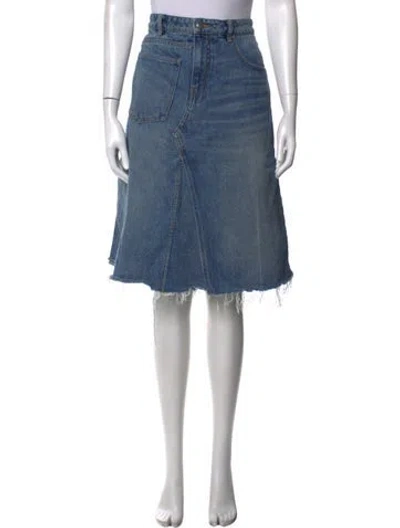 Pre-owned Tory Burch Embroidered Accent Midi Length Skirt In Blue