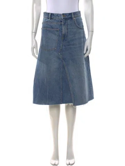 Pre-owned Tory Burch Embroidered Accent Midi Length Skirt In Blue