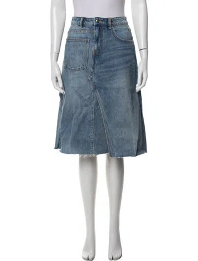 Pre-owned Tory Burch Embroidered Accent Midi Length Skirt W/ Tags In Blue