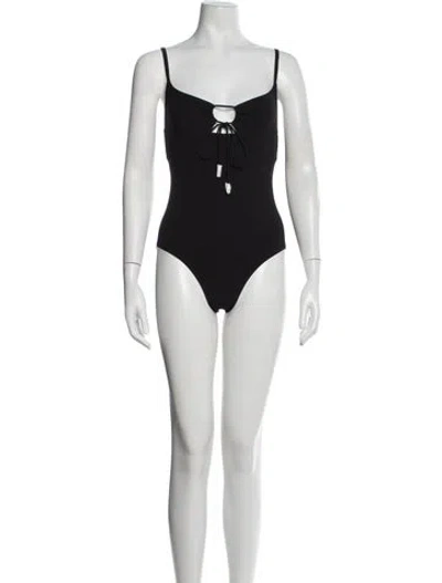 Pre-owned Tory Burch Embroidered Accent One-piece In Black