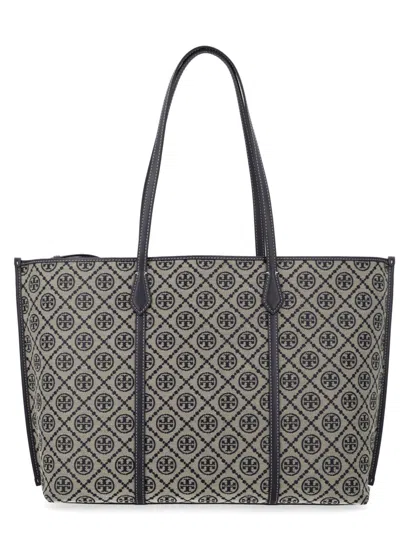 Tory Burch Embroidered Canvas Shopping Bag In Blue