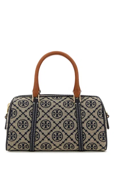 Tory Burch Embroidered Canvas Small T Monogram Handbag In Blue