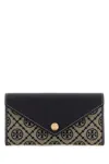 Tory Burch Embroidered Canvas T Monogram Envelope Wallet In Black