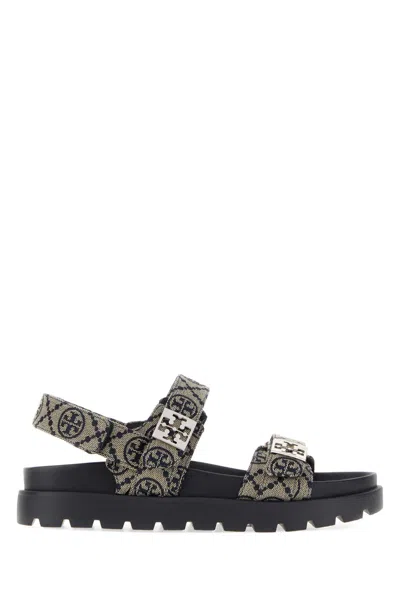 Tory Burch Embroidered Cavas Sandals In Multi