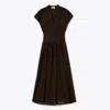 Tory Burch Embroidered Cotton Midi Dress In Brown
