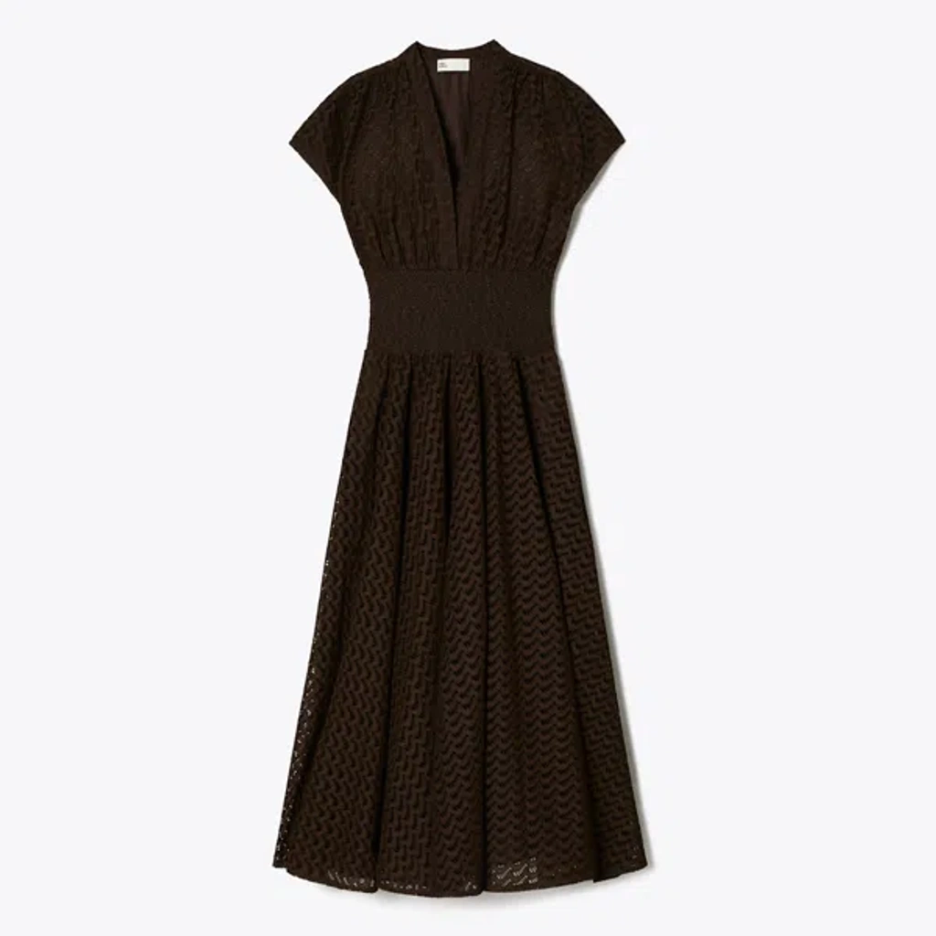 Tory Burch Embroidered Cotton Midi Dress In Brown