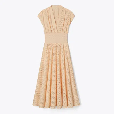 Tory Burch Embroidered Cotton Dress In Pink Sorbet
