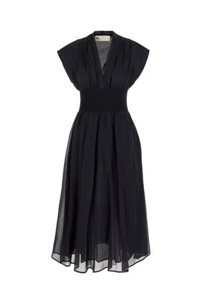 Tory Burch Embroidered Cotton Midi Dress In Black