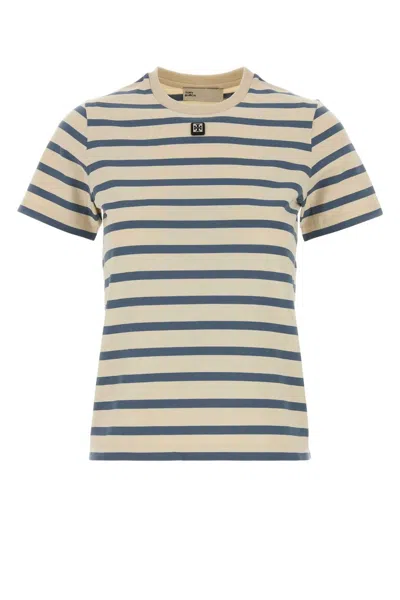 Tory Burch Embroidered Cotton T Shirt In Blue