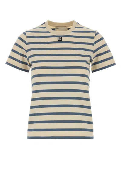 Tory Burch Ivory Stripes Crew Neck T-shirt In Multi