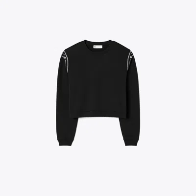 Tory Burch Embroidered French Terry Sweatshirt In Black