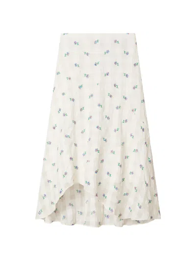 Tory Burch Embroidered Gingham Skirt In Neutral