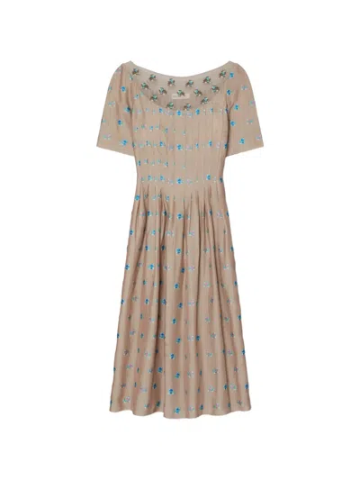 Tory Burch Embroidered Jacquard Dress In Neutral