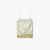 Tory Burch Embellished Lamé Slip Top In Pink Chartreuse