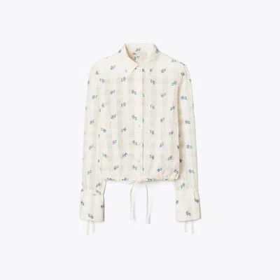 Tory Burch Embroidered Linen Blouse In Neutral