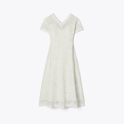 Tory Burch Embroidered Linen Dress In Natural Ivory