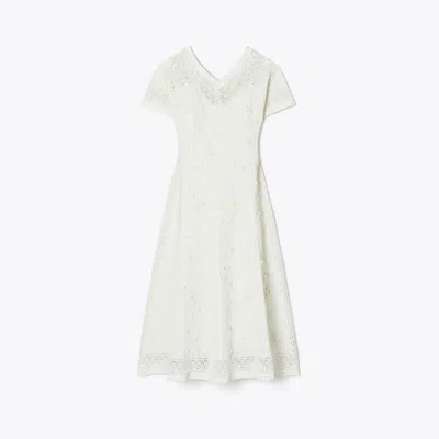 Tory Burch Embroidered Linen Dress In White